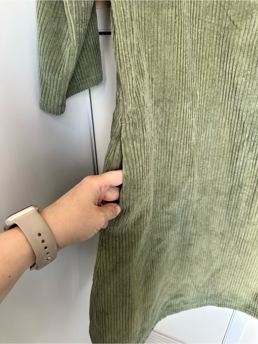 NWT SeamsFriendly Sage Green Square-Neck Cotton Mini Shift Dress Corduroy Sz 38R - Picture 11 of 14